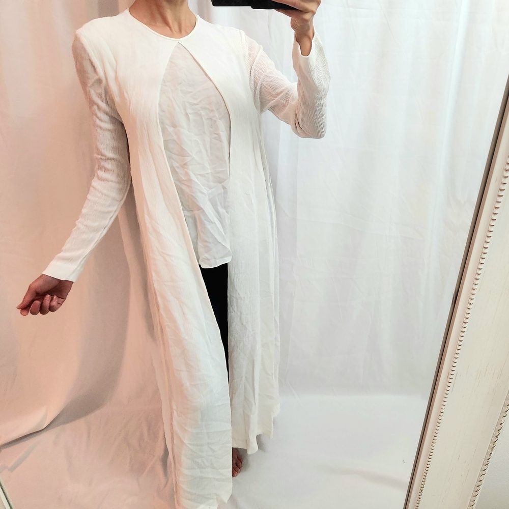 Rosetta Getty Designer White Long Sleeve Tunic Top Maxi Layer Assymetrical